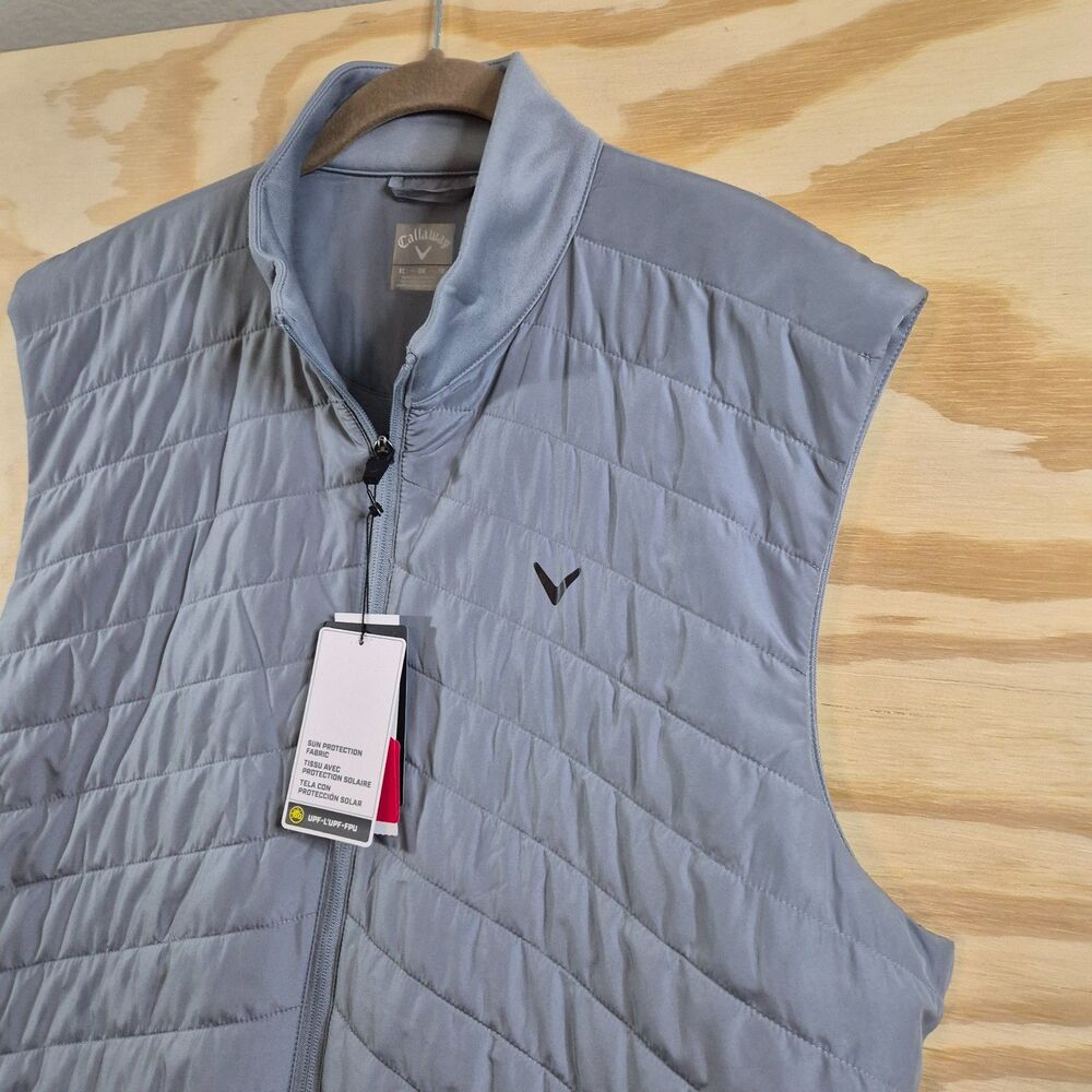 Callaway Mens XL NWT Gray Tradewinds Quilted Golf Vest UPF 50 Full Zip